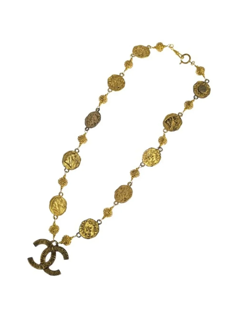 Chanel CC Logo Coin Motif Pendant Alloy Plated Gold